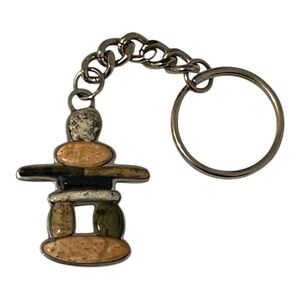 Stone inlay metal inukshuk keychain